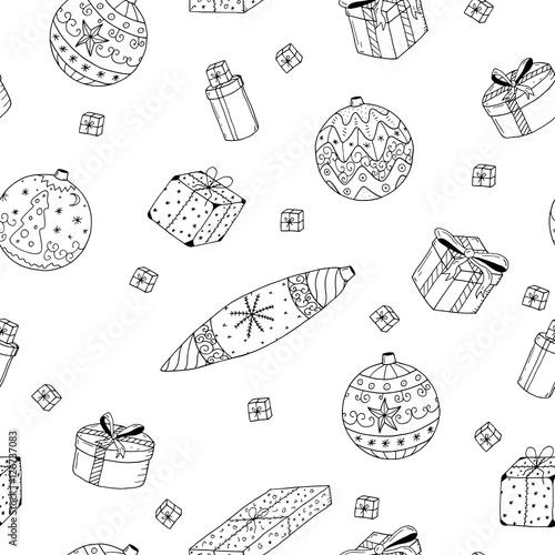 Christmas gifts seamless pattern in doodle style.
