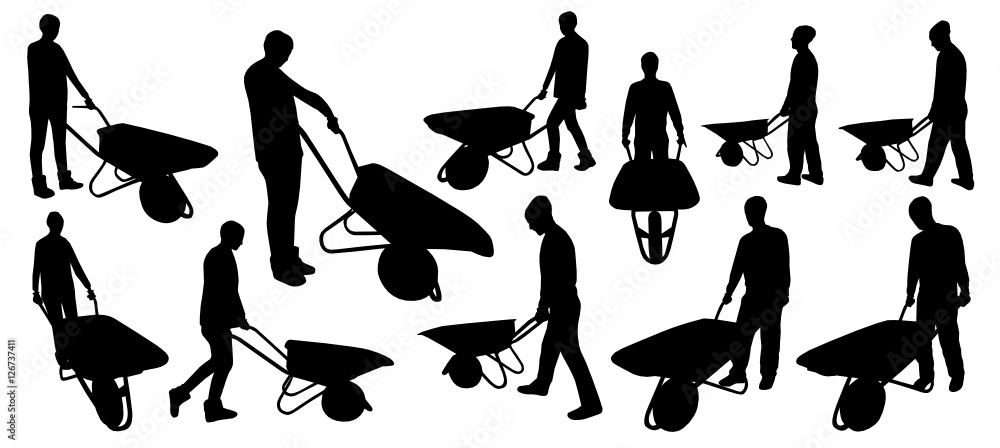 People with wheelbarrow silhouettes