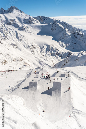 Skiing and Snowboarding in the winterly Stubai Alps