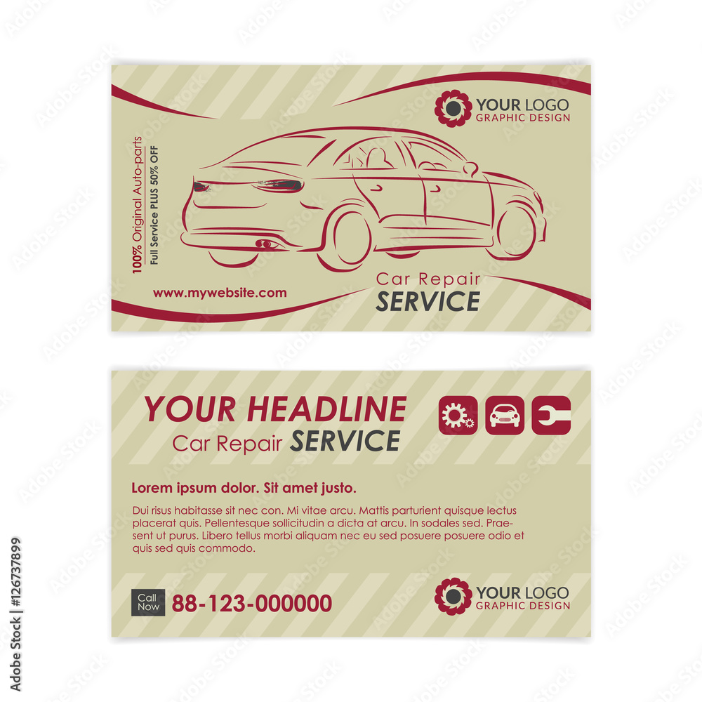 Vintage Auto repair business card template. Create your own business cards.  Mockup Vector illustration. Stock Vector | Adobe Stock