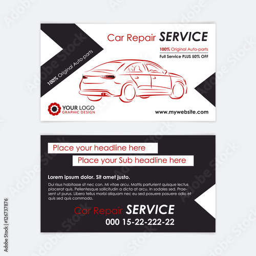 Auto repair business card template. Create your own business cards. Mockup Vector illustration.