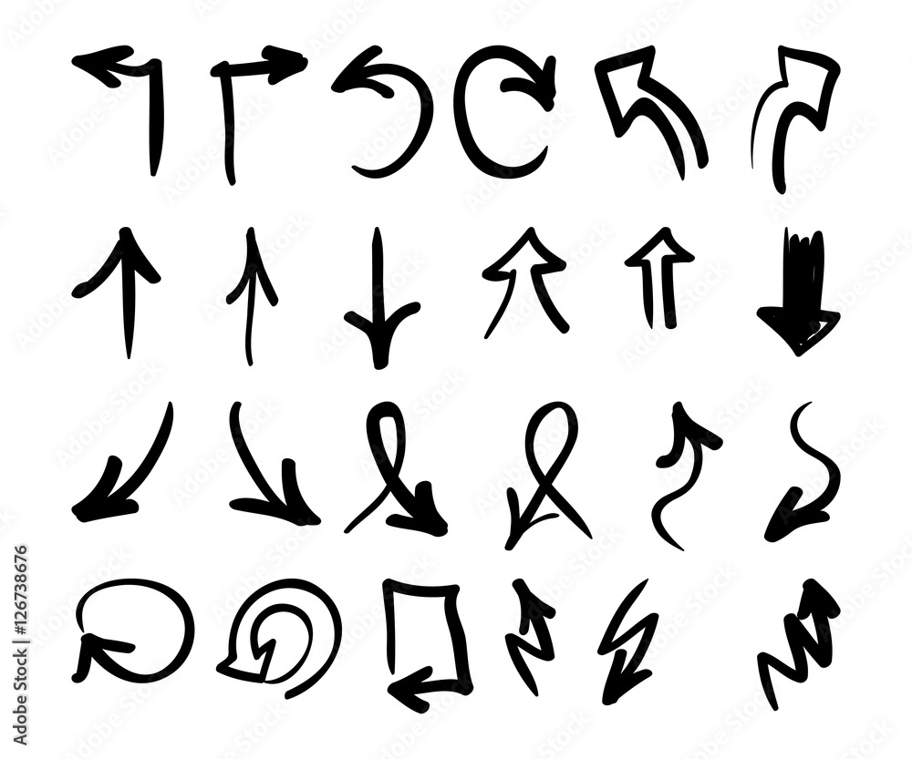 Set of hand drawn arrows on a white background Set of hand drawn arrows on a white background