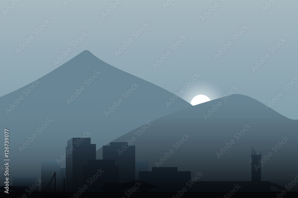 Juneau skyline. The capital of the U.S. state of Alaska. City skyline in the morning. Morning haze over the city.