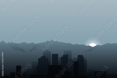 Phoenix skyline. The capital of the U.S. state of Arizona. City skyline in the morning. Morning haze over the city.