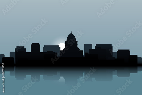 Madison skyline. The capital of the U.S. state of Wisconsin. City skyline in the morning. Morning haze over the city.