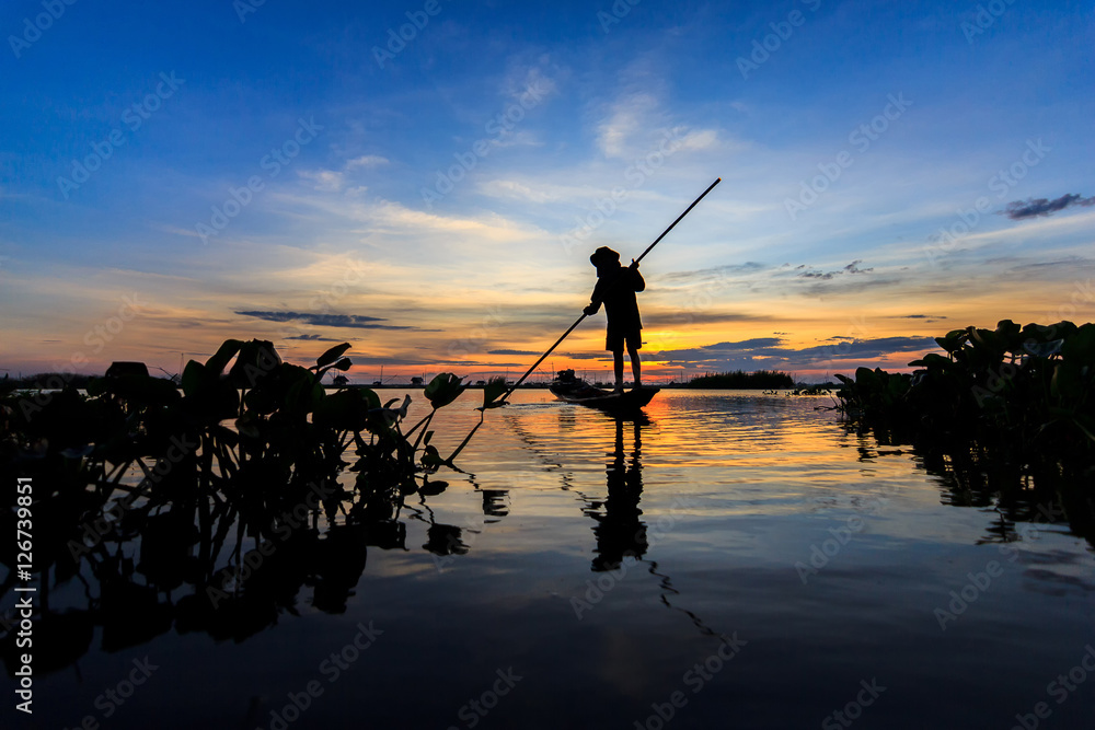 fishermen in lake on morning sunrise fishermen in lake on morning sunrise