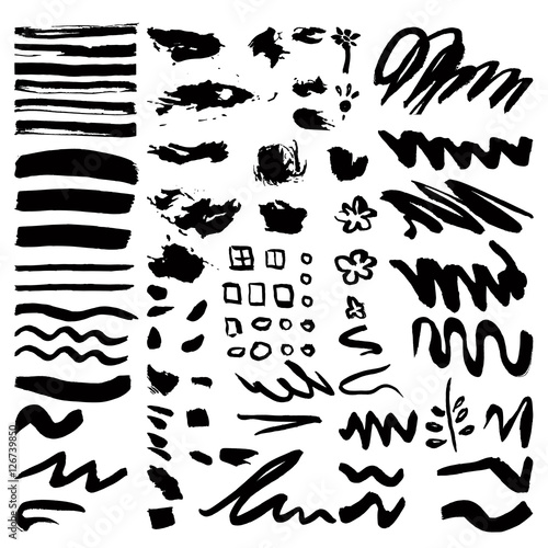 Vector set of black brush strokes. Editable isolated elements. 