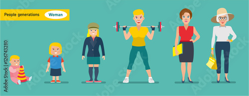 Woman aging set. Smiling positive girl from a baby to an old wom