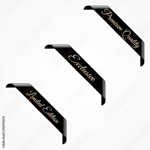Set of corner ribbons, exclusive, premium quality, limited edition, isolated on white