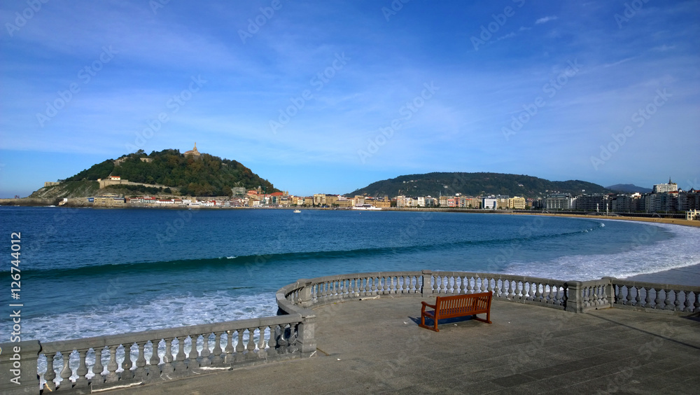 View of La Concha beach in San Sebastian, Spain