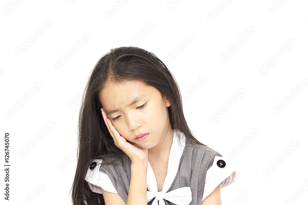 Depressed Asian girl isolated over white background Depressed Asian girl isolated over white background