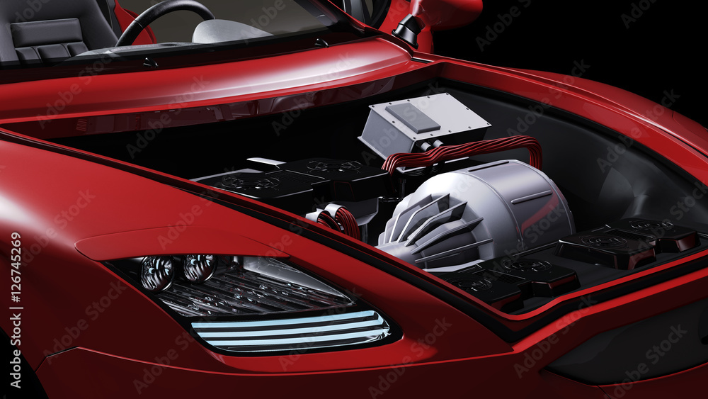 Fototapeta premium Elektromotor im Motorraum eines PKW
