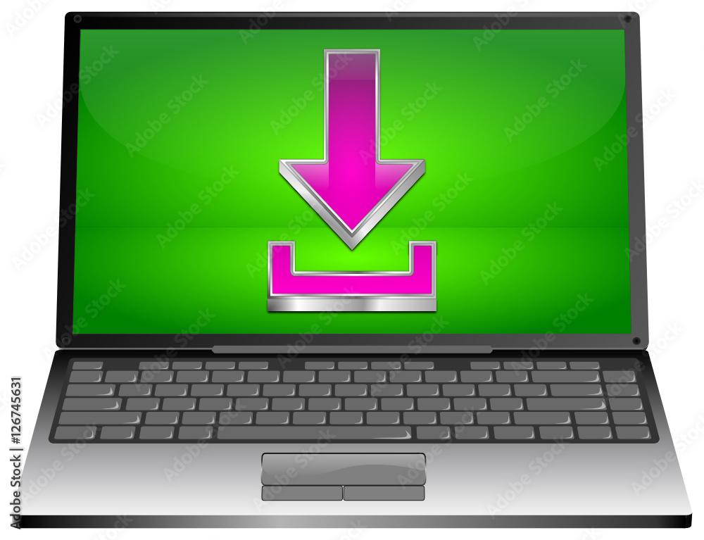 Laptop computer with Download Symbol - 3D illustration Laptop computer with Download Symbol - 3D illustration