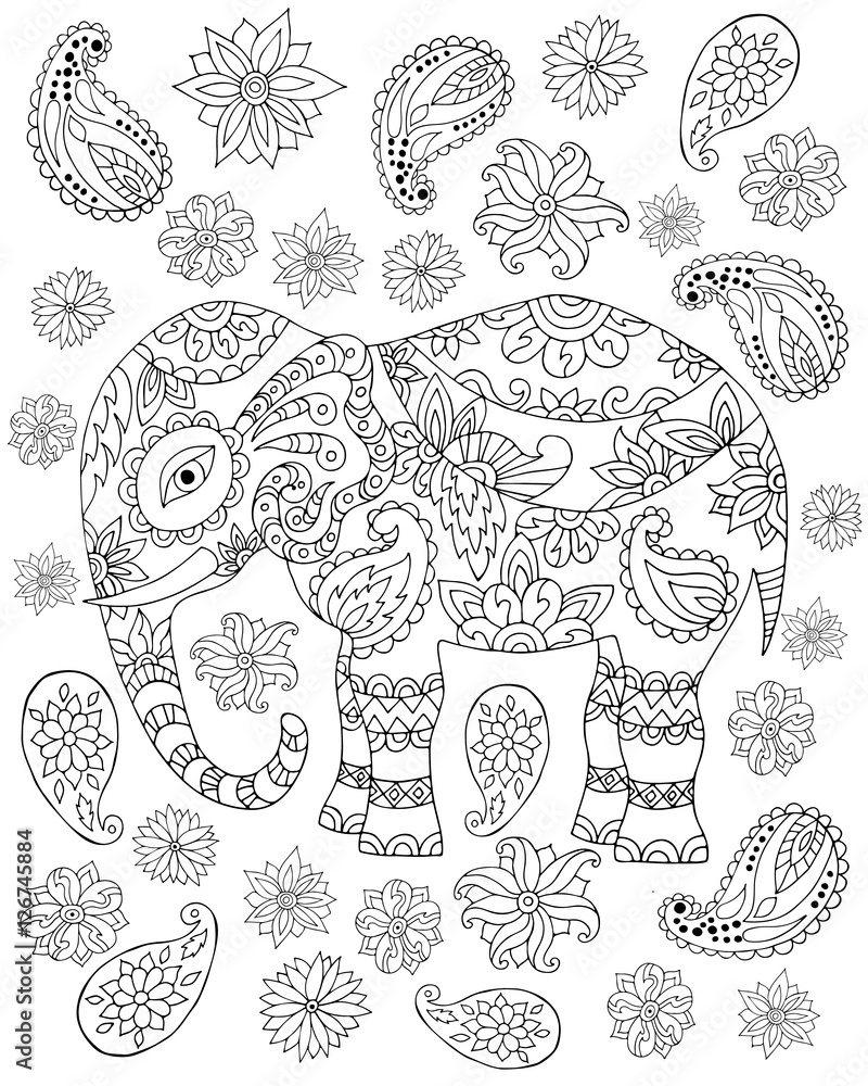 Naklejka premium Hand drawn zentangle elephant1
