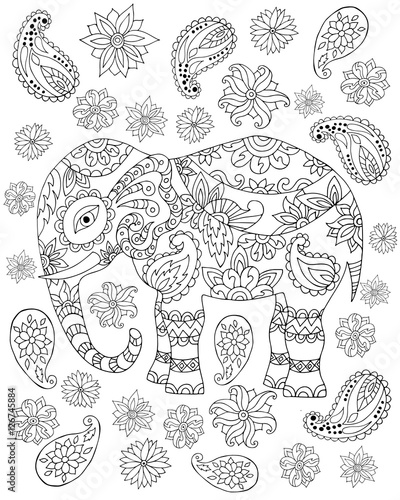 Hand drawn zentangle elephant1