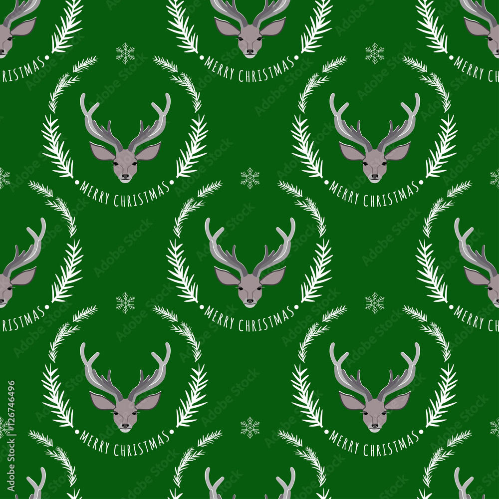 Reindeer on a green background. Seamless pattern. Reindeer on a green background. Seamless pattern.