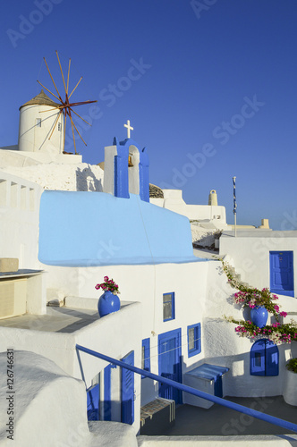 Windmill with blue sky in the Greek island of Santorini II