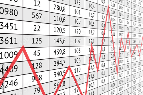 Table with numerical data and red graph line