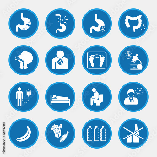Esophageal cancer icons blue button