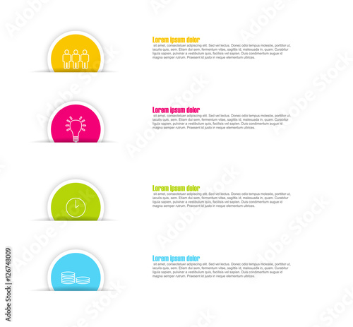 four step paper circle vector infographic template with icons