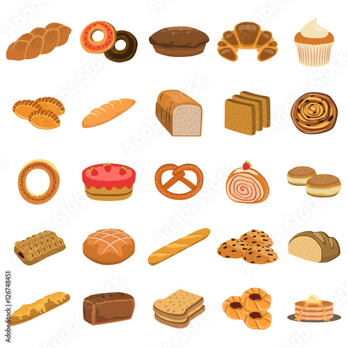 bakery products flat icon set