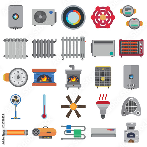 heating systems flat icons set