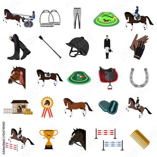 equestrian sport flat icons set