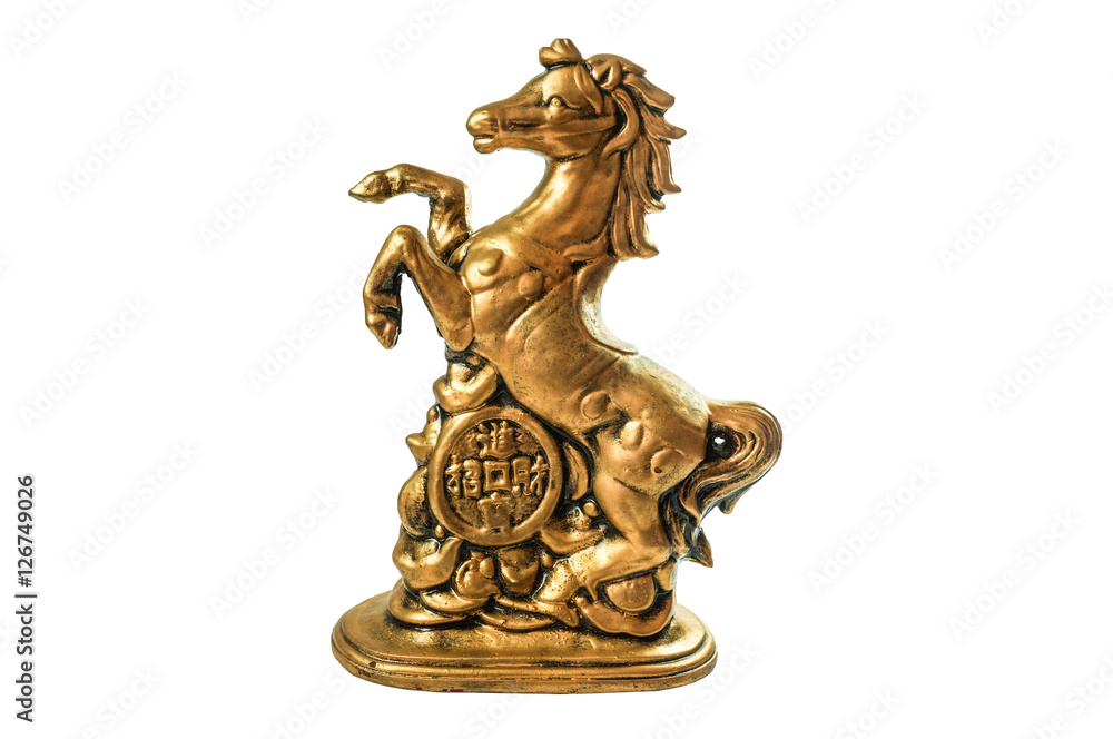 Bronze metal Horse statue stepping on money isolated Bronze metal Horse statue stepping on money isolated