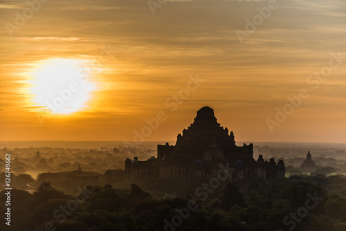 Sunrise and silhouette of Dhammayangyi pagoda  Bagan  Myanmar