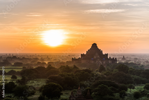 Sunrise and silhouette of Dhammayangyi pagoda, Bagan, Myanmar