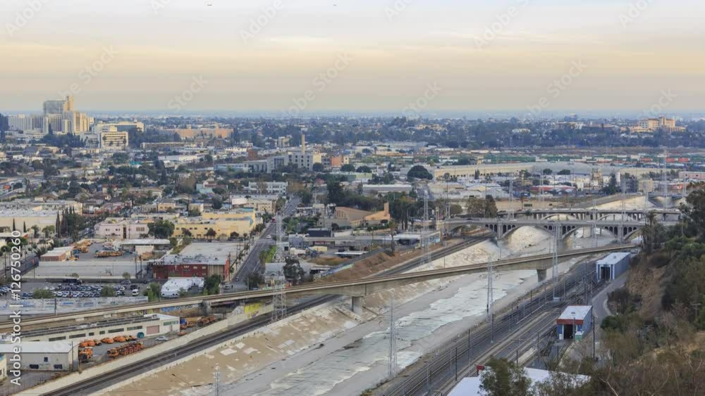 4K pan movement timelapse video of the beautiful Los Angeles river sunset view 4K pan movement timelapse video of the beautiful Los Angeles river sunset view
