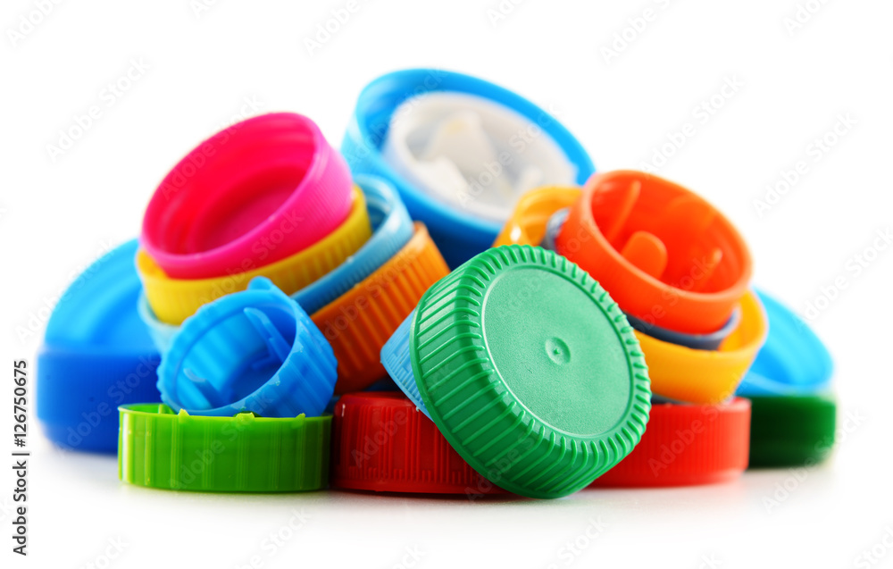 Composition with colorful plastic bottle caps Composition with colorful plastic bottle caps