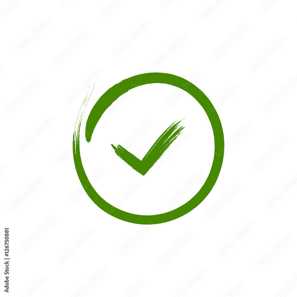 Tick sign element. Green checkmark icon isolated on white background. Simple mark design. Circle shape OK button for vote, decision, web. Symbol of correct, check, approved Vector illustration Tick sign element. Green checkmark icon isolated on white background. Simple mark design. Circle shape OK button for vote, decision, web. Symbol of correct, check, approved Vector illustration