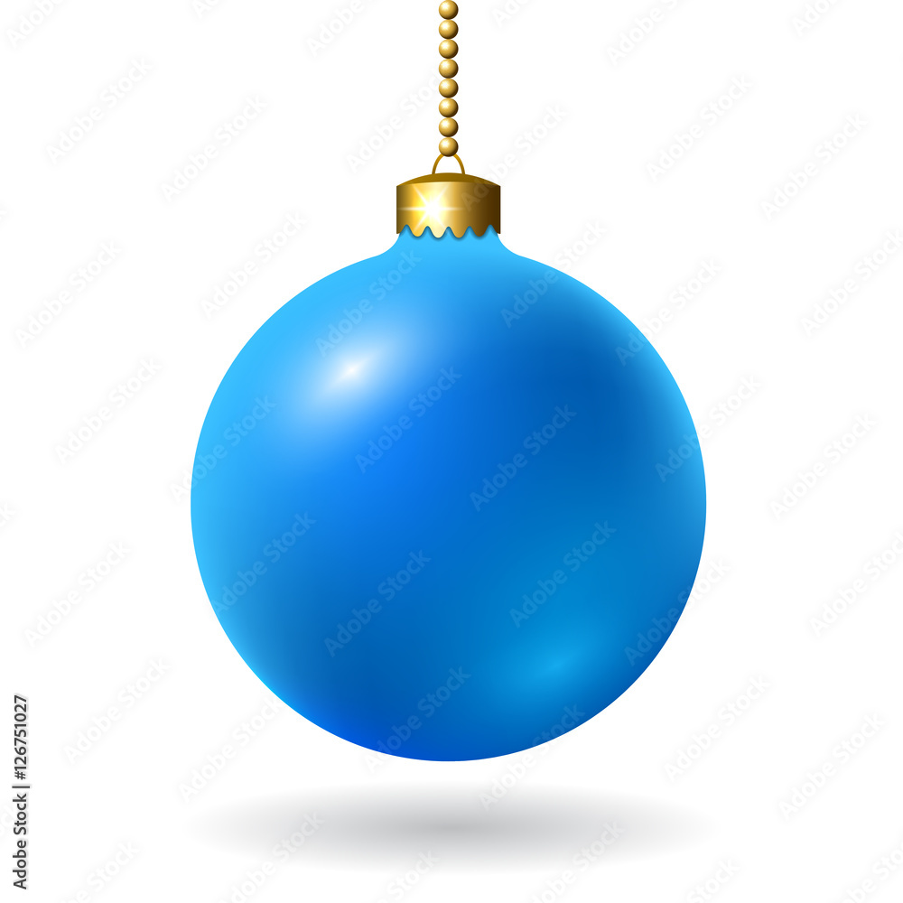 Merry Christmas 3D ball decoration. Blue glass bauble, isolated on white background. Bright shiny decorative holiday design. symbol Xmas, Happy New Year celebration. Vector illustration Merry Christmas 3D ball decoration. Blue glass bauble, isolated on white background. Bright shiny decorative holiday design. symbol Xmas, Happy New Year celebration. Vector illustration
