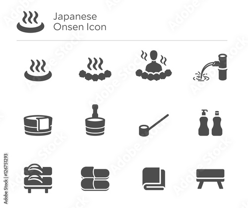 Onsen Japan Japanese Hot Spring Vector Icon Set