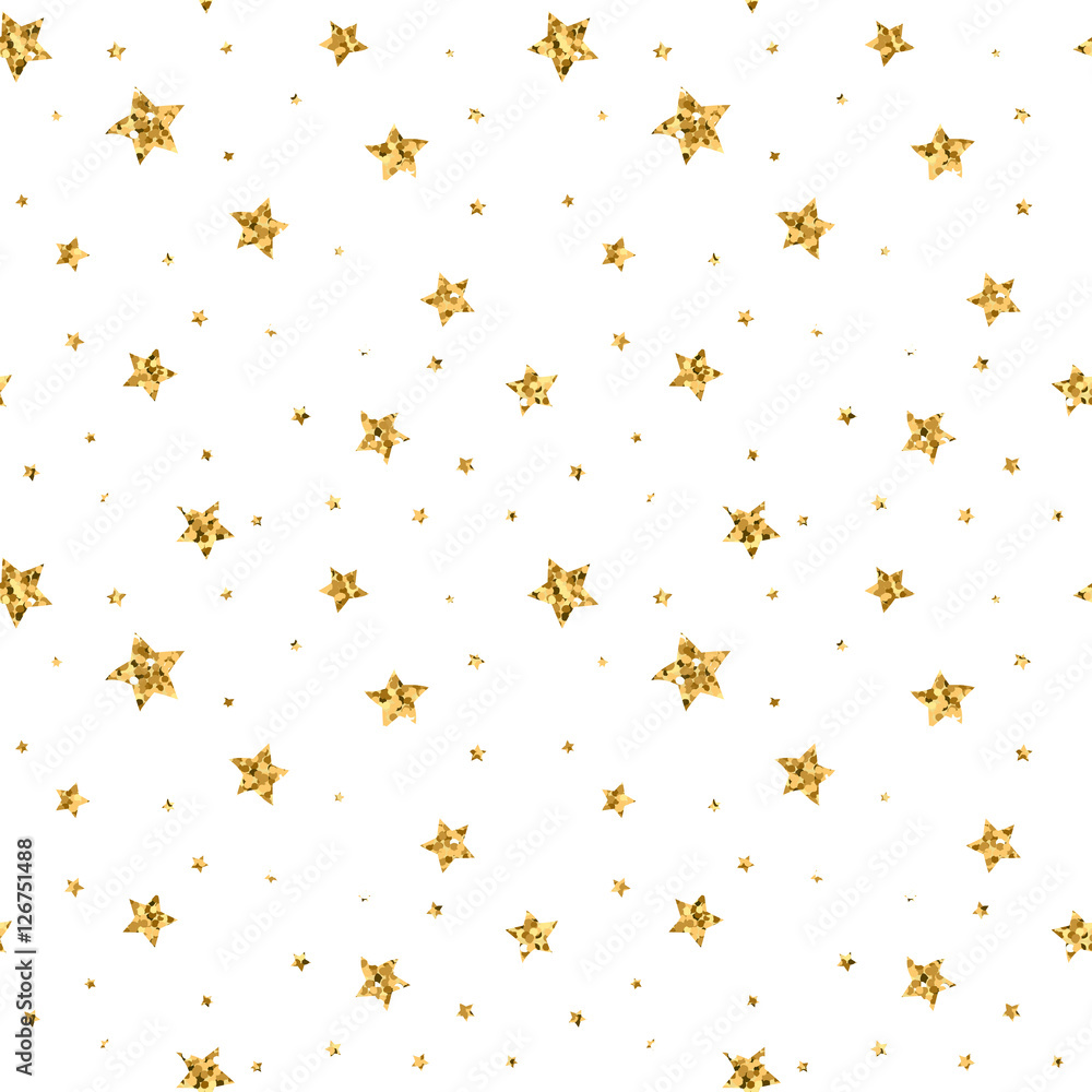Stars seamless pattern gold and white retro background. Abstract bright golden design for wallpaper, Christmas decoration, confetti, textile, wrapping. Symbol of holiday. Vector illustration Stars seamless pattern gold and white retro background. Abstract bright golden design for wallpaper, Christmas decoration, confetti, textile, wrapping. Symbol of holiday. Vector illustration