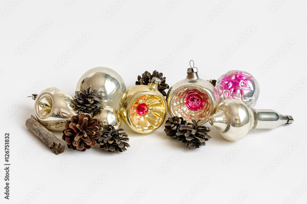 Colorful Vintage Christmas ornaments with cones