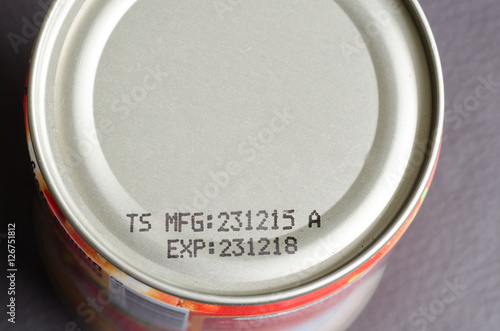Close up expiry date printed on product can