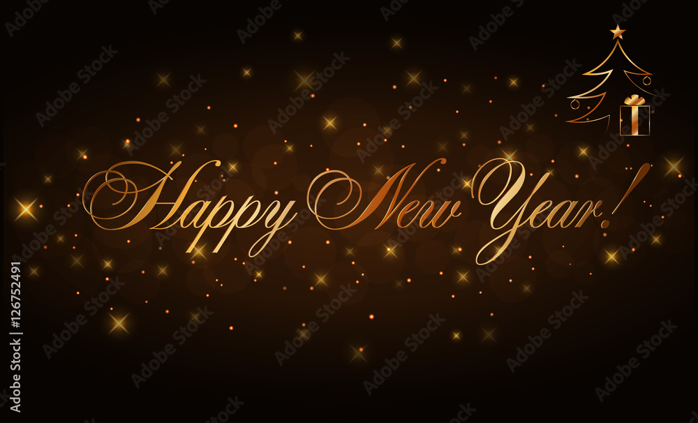 Happy New Year gold text. Holiday background. Design greeting, card, poster, invitation. Golden decorative type. Symbol of Marry Christmas celebration, holiday, festive party. Vector illustration Happy New Year gold text. Holiday background. Design greeting, card, poster, invitation. Golden decorative type. Symbol of Marry Christmas celebration, holiday, festive party. Vector illustration