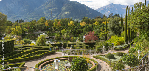 Giardini di Castel Trauttmanssdorff, Merano, Alto Adige, Italia. Scorcio del famoso giardino botanico dove 80 ambienti botanici prosperano e fioriscono piante da tutto il mondo. photo