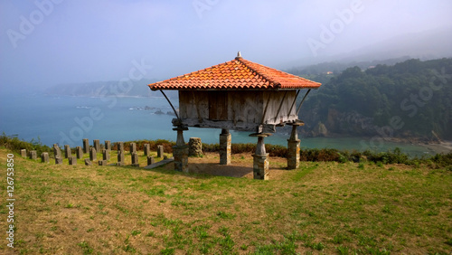 
View of a horreo, typical rural construction, in Cadavedo, Asturias - Spain photo