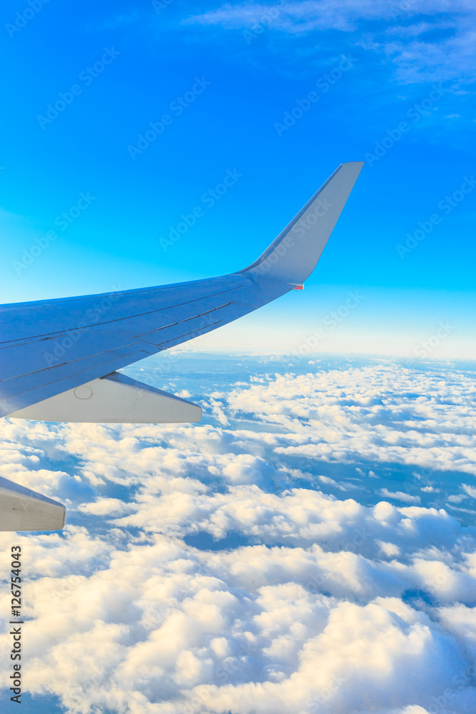 Obraz premium Airplane wing out of window