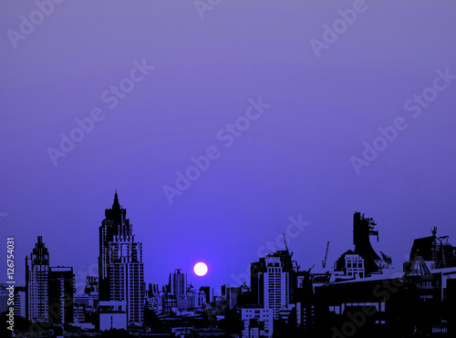 City / Silhouette of city at night. Digital retouch.