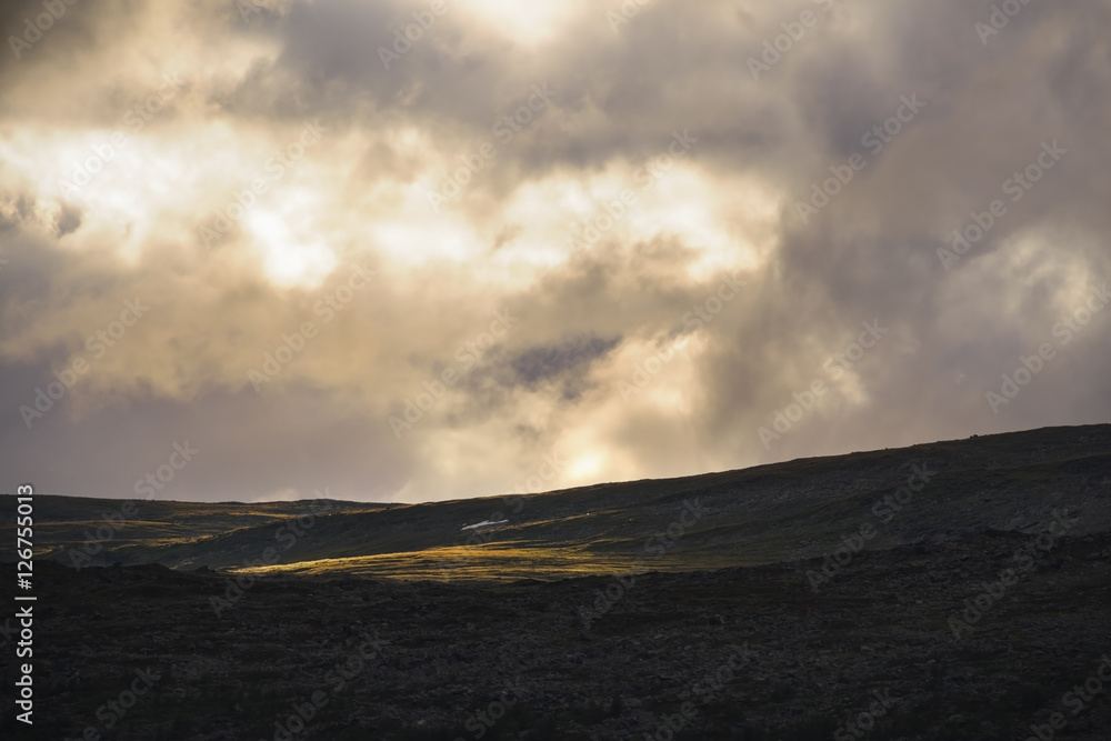 Golden light shining on swedisch mountain landscape. Sarek Golden light shining on swedisch mountain landscape. Sarek