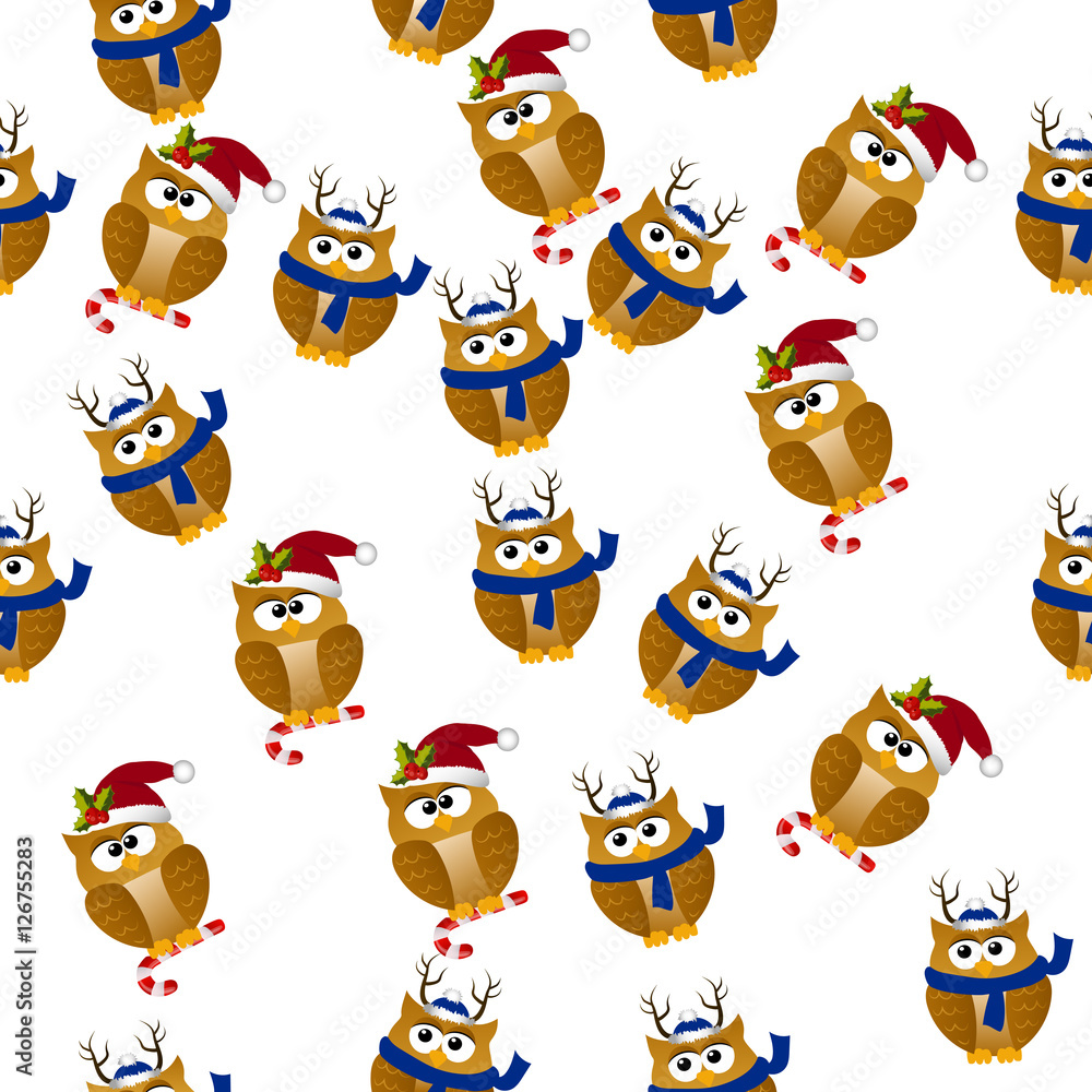 Obraz premium christmas owl in santa hat