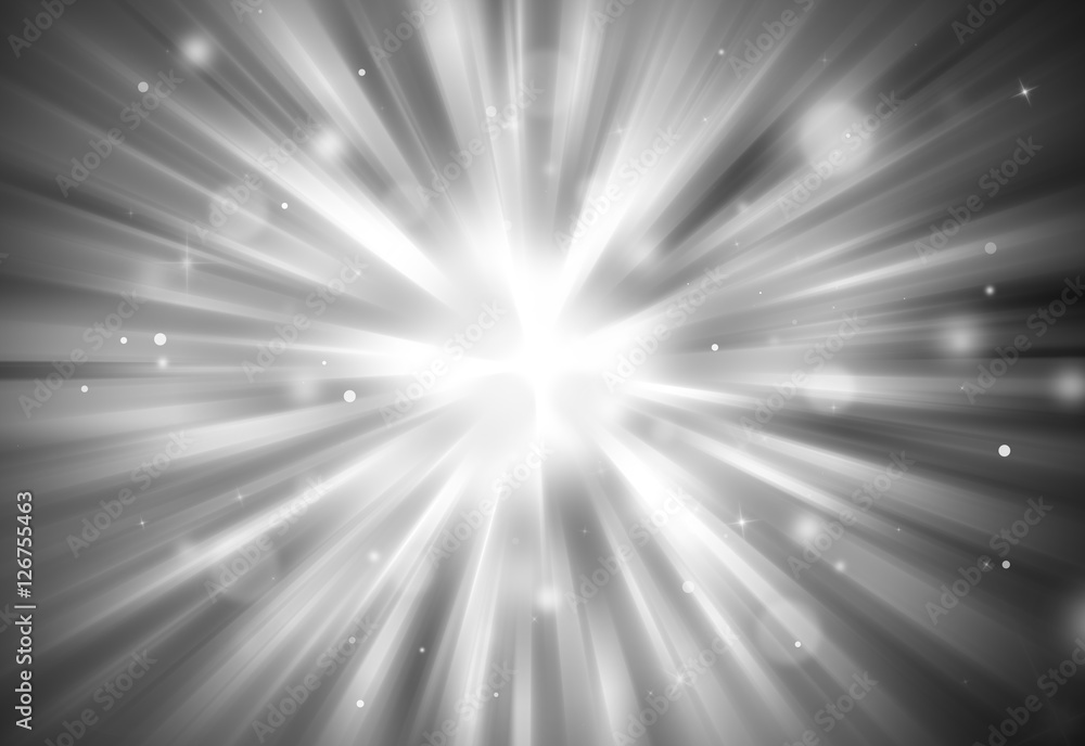 Naklejka premium Black and white glitter sparkle defocused radial rays lights bokeh beautiful abstract background.
