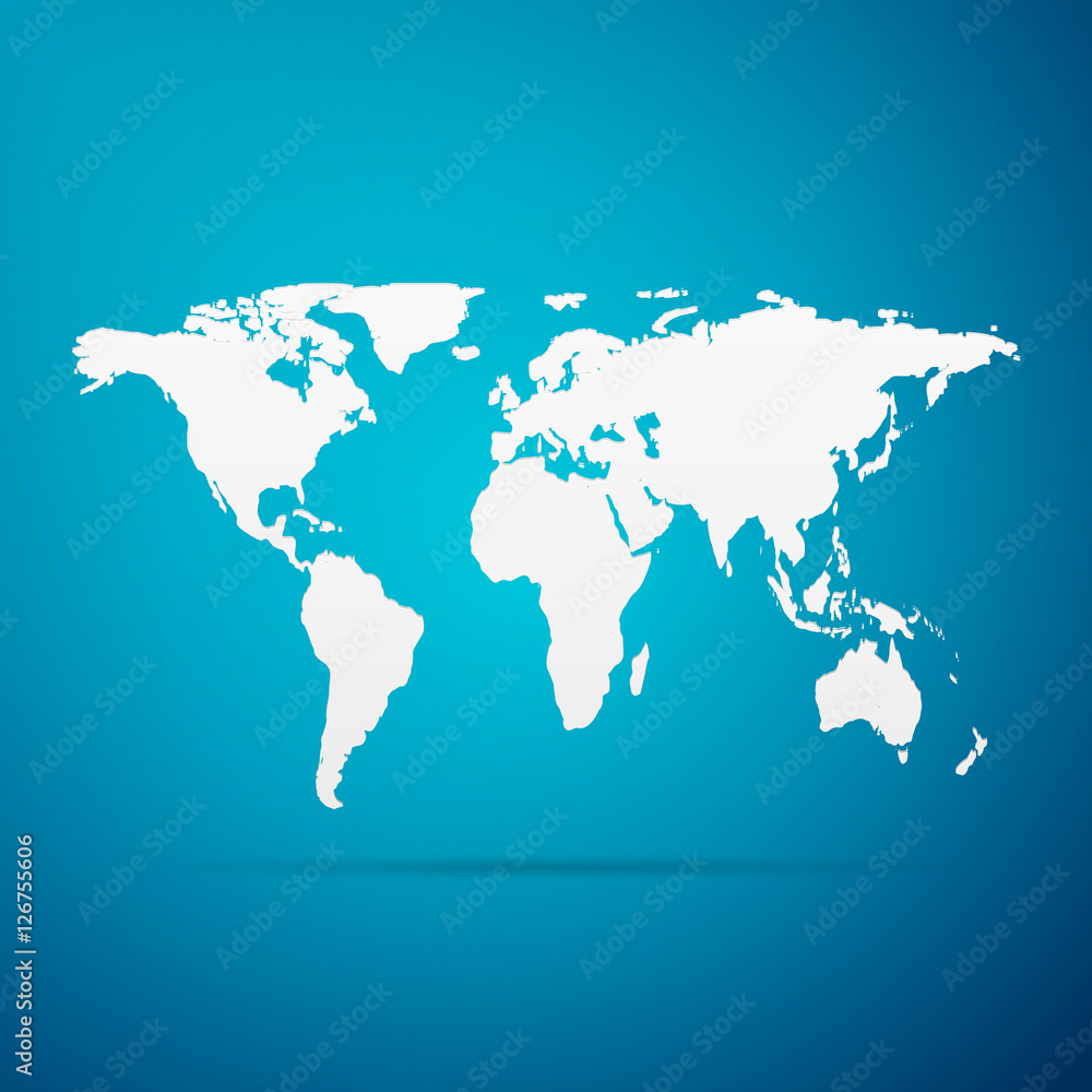 Fototapeta World map flat icon on blue background. Vector Illustration