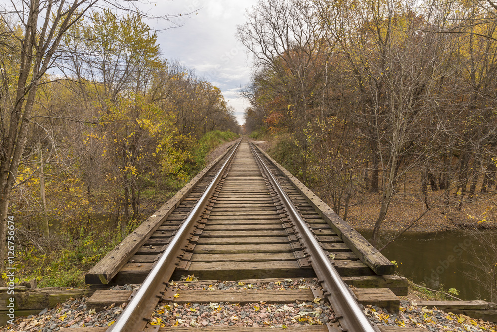 Railroad Bridge Crossing River In Thee Woods Railroad Bridge Crossing River In Thee Woods