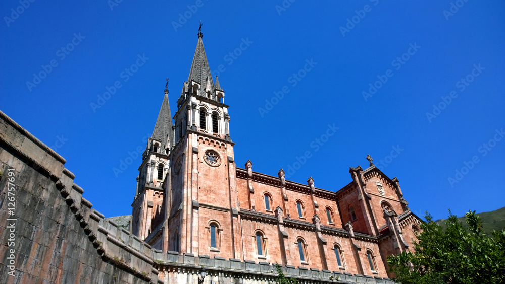 View of the Basilica in Covadonga, Asturias - Spain View of the Basilica in Covadonga, Asturias - Spain