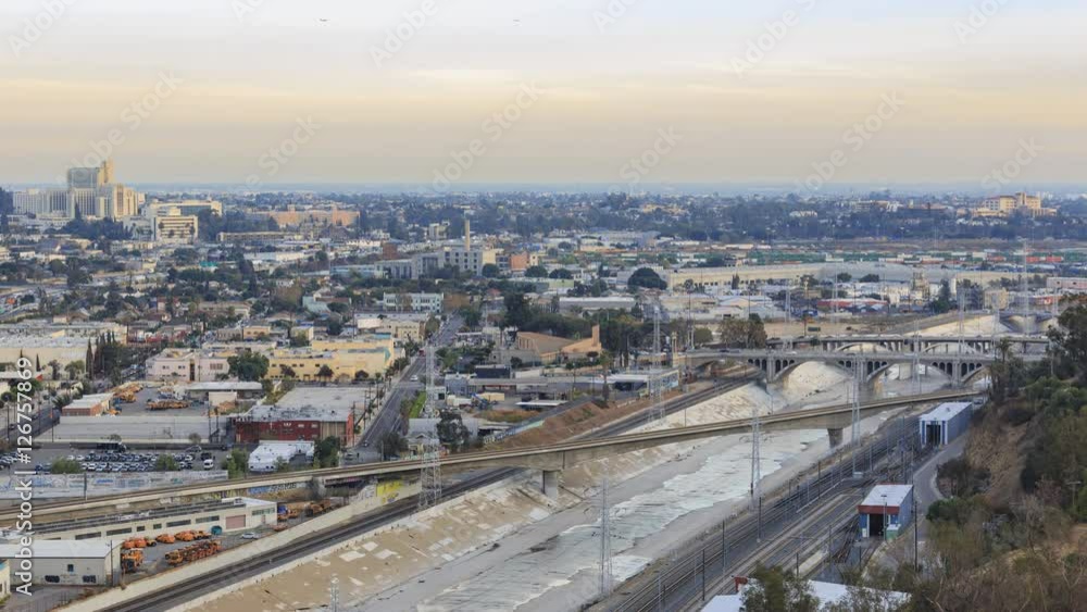 4K pan movement timelapse video of the beautiful Los Angeles river sunset view 4K pan movement timelapse video of the beautiful Los Angeles river sunset view